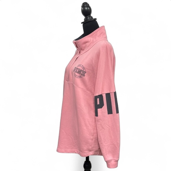 PINK Victoria’s Secret 1/4 Snap Logo Sweatshirt Size L Blush Pink Oversized - Picture 6 of 13
